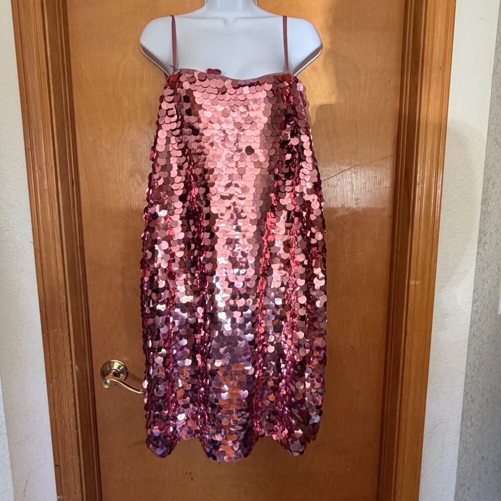 Pink Paillette Sequin Mini Dress XXL Large Disk Sparkle Party Cocktail Shift - Picture 2 of 9